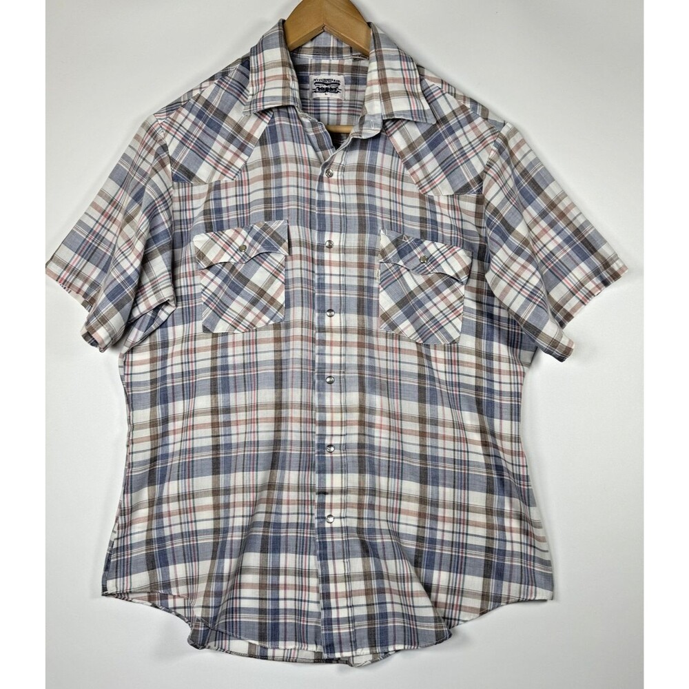 Vintage Levi's Western Plaid Pearl Snap Shirt Mens Large 70s 80s Cowboy Retro